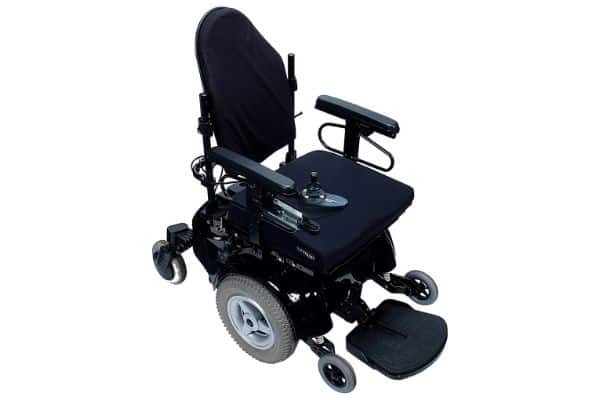 Electric wheelchair on white background
