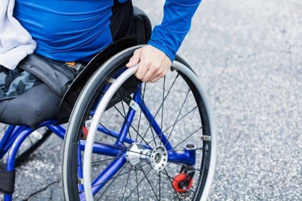 Amputee on a wheelchair